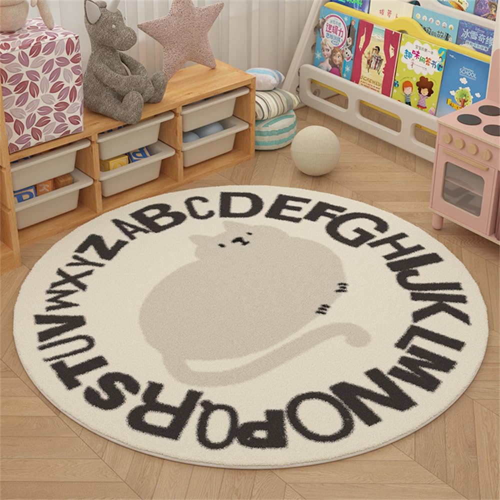YATOLA Alfombras Redonda Alfombra Habitación Lavable Antideslizante Muy Suave para Salón o Dormitorio, Esponjosa de Cama Infantil Bebe Niña Niño De Juego Animal Unicornio Dinosaurio (Beige 3, Ø60cm)