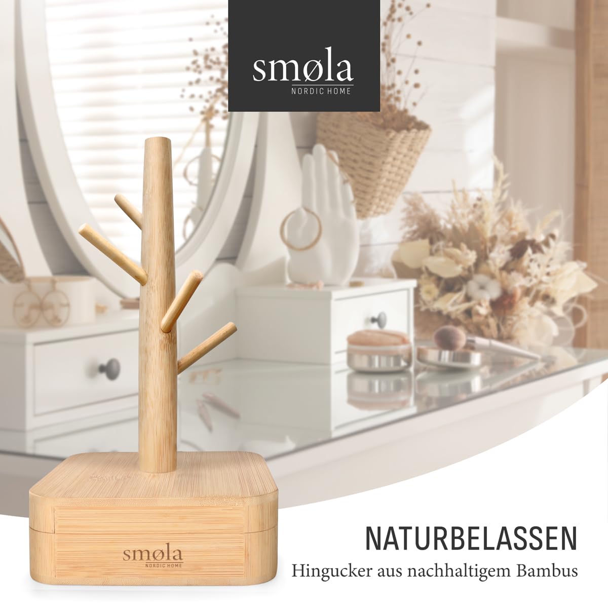 Schmuckbaum aus Holz - 4 Ebenen mit Aufbewahrungsbox - Schmuck Organizer, Schmuckständer für Ketten, Ohrringe, Ringe - Deko Schmuck Aufbewahrung