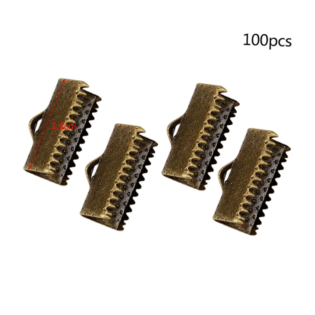 Gogogmee 100pcs 1.6cm Plated Ribbon Ends Metal Fastener Clasps for Jewelry Making DIY Accessory Kit Crimp End Clamps Buckles