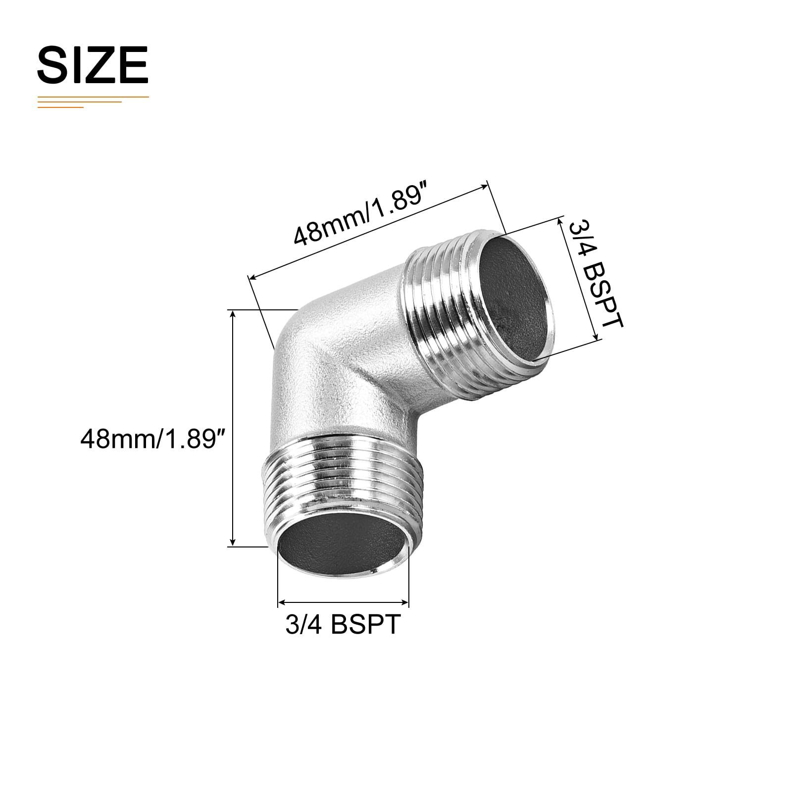 DTGN 3/4BSPT x 3/4BSPT(Male x Male) 90 Degree Pipe Fitting, Good for Water Pipe System, 304 Stainless Steel Elbow Fittings - Image 2