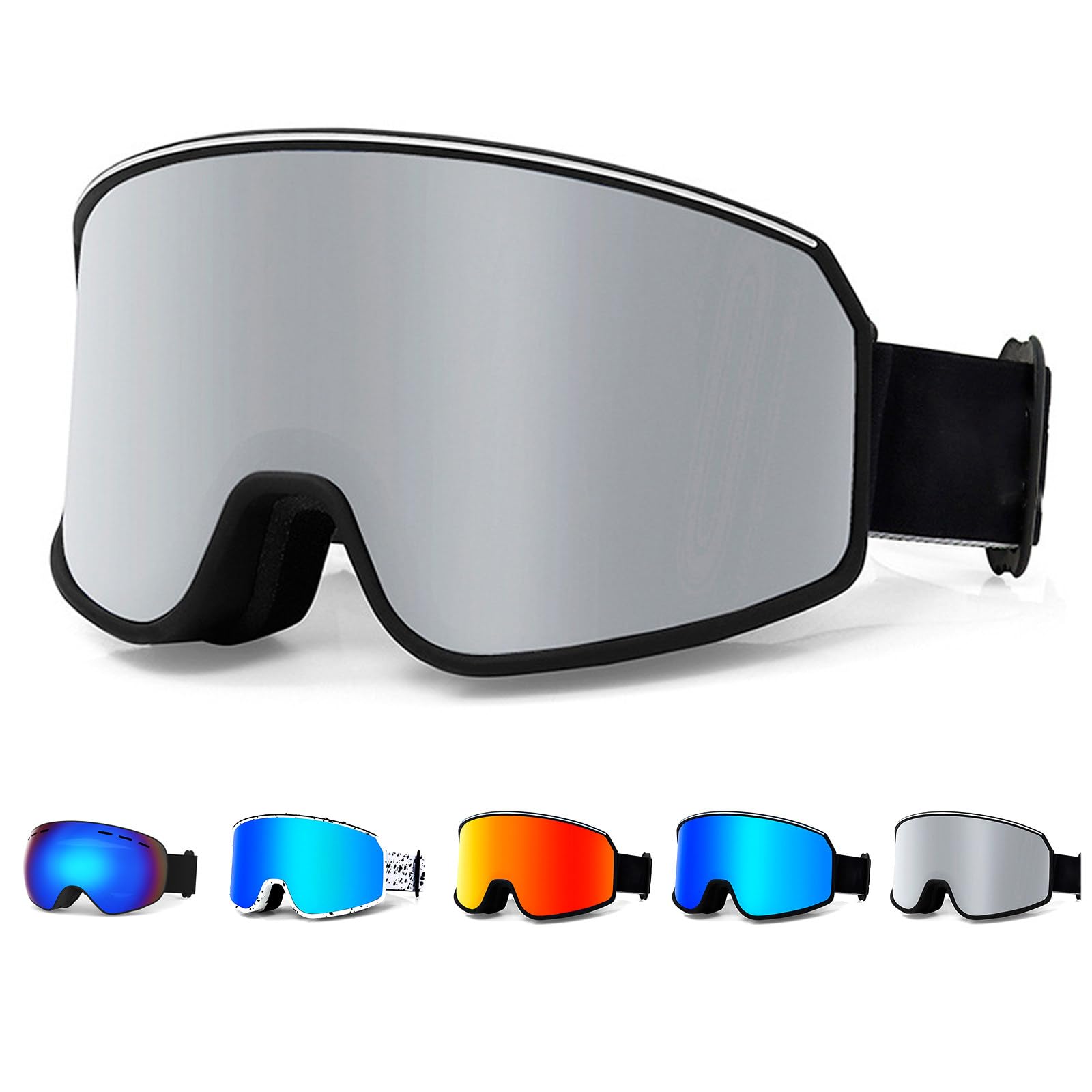 Occhiali da Sci per Uomo e Donna, Occhiali protettivi per Sport Invernali con Doppia Lente antiappannamento, Occhiali da Neve e Snowboard, Occhiali protettivi Antivento B