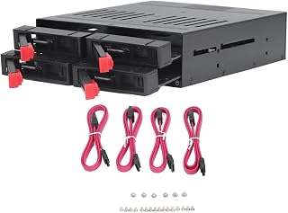 SSD Mobile Rack, 4 Bay HDD Cage Aluminum Alloy Quiet Fan Leakage Protection 3TB 6Gbps for Chassis 5.25in