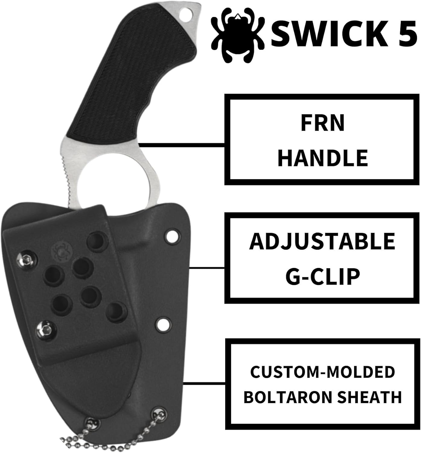 Spyderco Swick 5 Fixed Blade Knife with 2.7" LC200N Steel Blade and G-10 Handle - EDC Knife for Men and Women, Perfect for Hunting, Tactical, Camping, Survival, Hiking - SpyderEdge - FB14S5