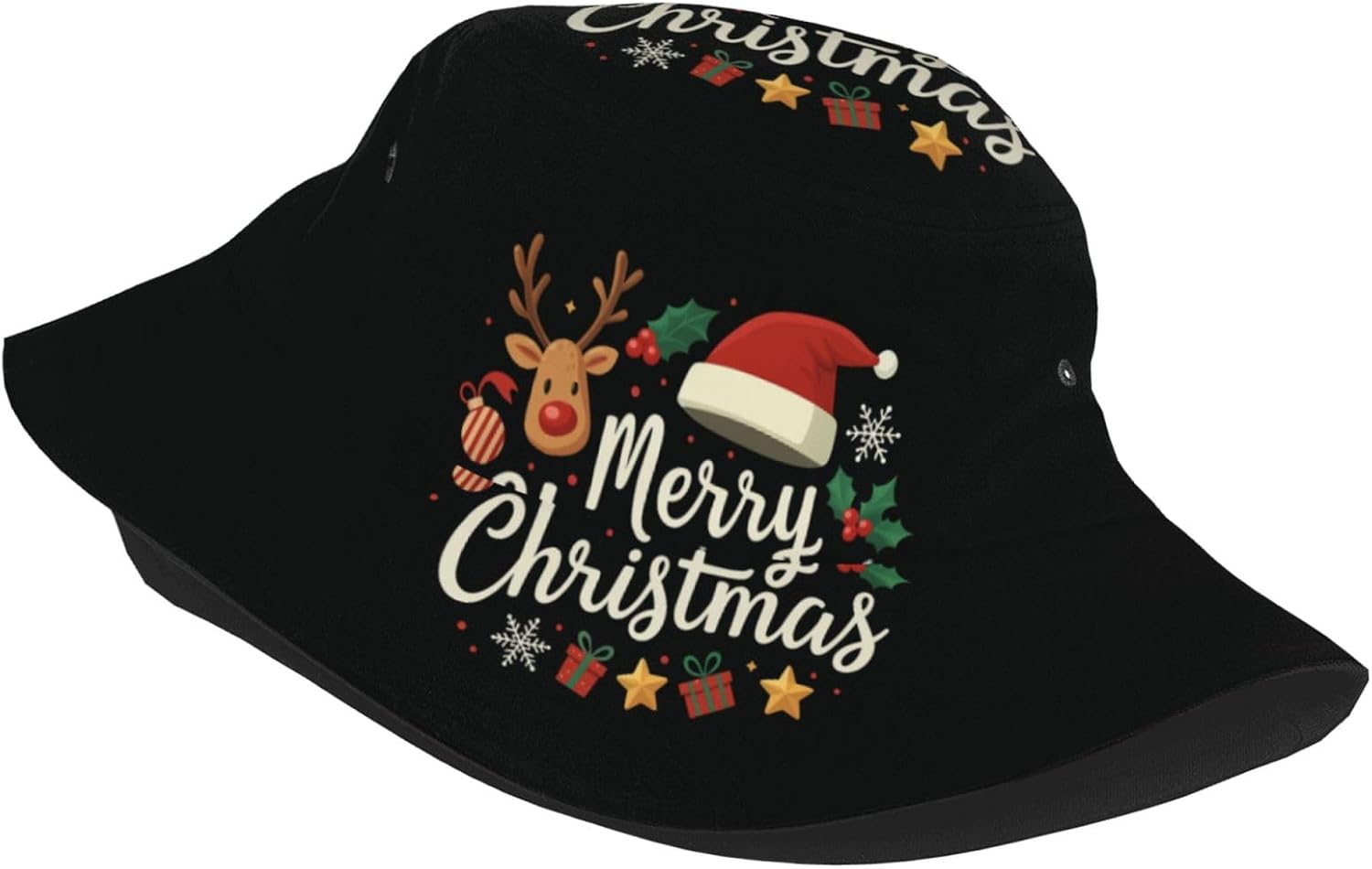 Christmas Santa Bucket Hat for Women Men,Snowflake Golf Boonie Hats Fisherman Beach Caps for Hiking Travel