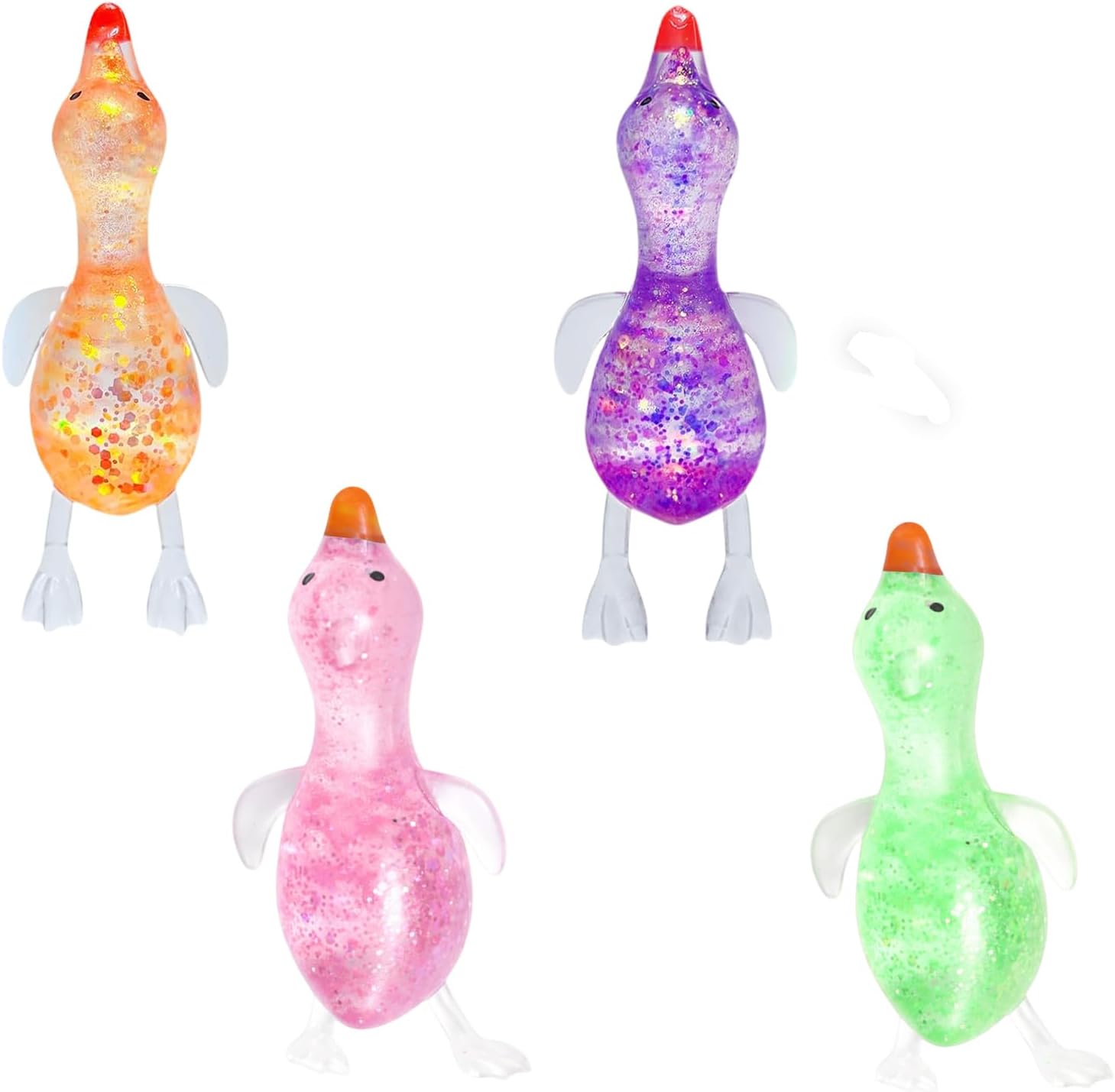 Squishy Stress Relief Animal Toys - 4pcs Colorful Glitter Fidget Toys, Cute Soft Squeeze Toys, Moldable Sensory Toy for Adult, Kids, Party Favors Anxiety Relief Squishy Toys(Duck)