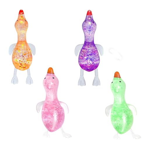 Squishy Stress Relief Animal Toys - 4pcs Colorful Glitter Fidget Toys, Cute Soft Squeeze Toys, Moldable Sensory Toy for Adult, Kids, Party Favors Anxiety Relief Squishy Toys(Duck)