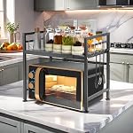 Étendue 2-Tier Rack four micro-ondes avec 6 Crochets - Plateau de comptoir réglable en acier au carbone noir/blanc (40-60cm / 15.7-23.6") Plus large 36cm Platform Kitchen Organizer Stand (Noir, 1 Niveau)