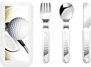 3-Piece Stainless Steel Kids Silverware Set,Reusable Children Flatware Kids Cutlery Set For Kids Lunch Box,Golf Club Children Safe Knife Spoon Fork Set With Storage Case