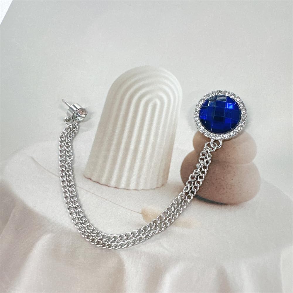 Round Green CZ Hanging Layered Chains Brooch Lapel Pins Badge Gold Plated Crystal Collar Pin for Men Career Suit Tuxedo Shirts Tie Hat Scarf Accessories Decoration Fashion Jewelry