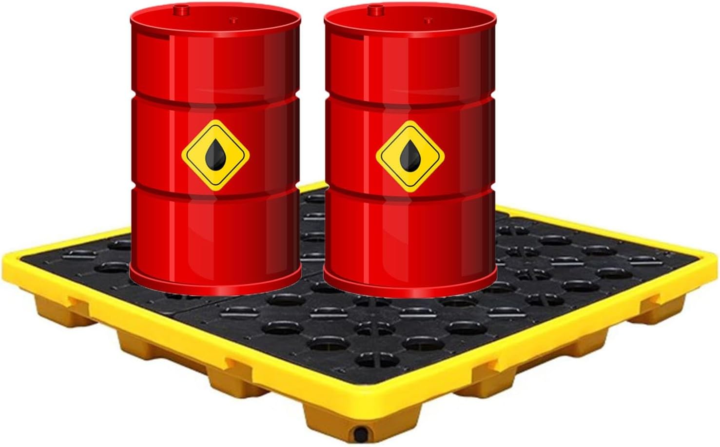 Industrial Spill Containment Pallet with Drain and Forklift Access for Workplace Safety，Black+Yellow 20.9x16.1x4.7in