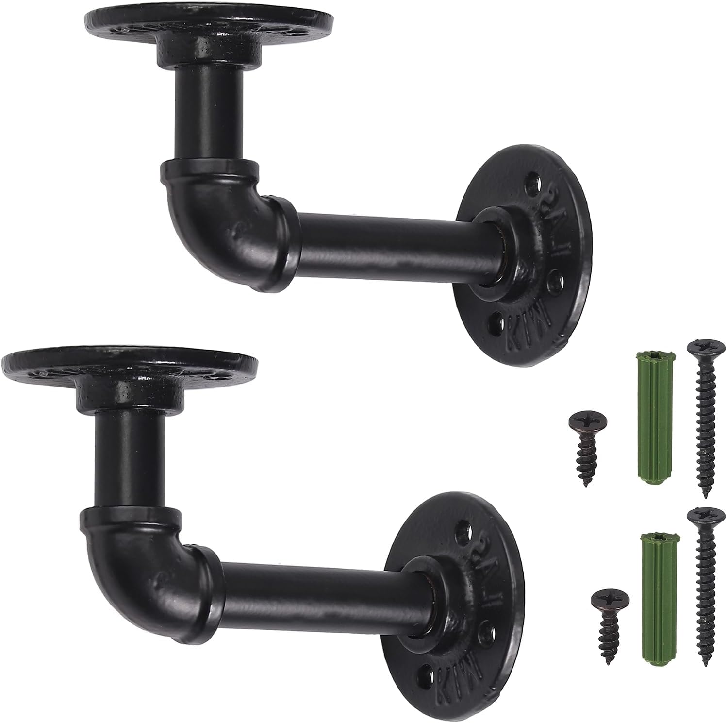 HOMGEN 2Pack Pipe Shelf Brackets Industrial Pipe Floating Shelf Brackets Withstand 20KG Heavy Duty Shelf Brackets with Screw Accessories Iron Wall Brackets for Bookshelf Scaffolding Board (15 X 8 cm)