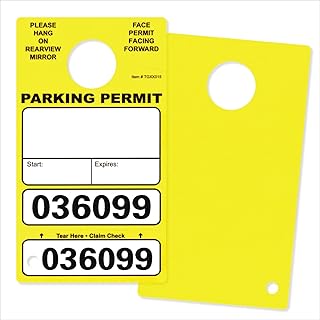 500 Yellow Parking Permit Hang Tags for Car Rear View Mirror, with Vehicle Claim Check. Parking Pass with Perforated Cardstock Key Tag. Printed in Black with Bold Black Numbers on Durable Card Stock