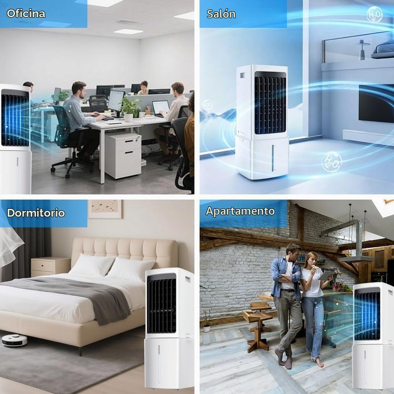 12L Enfriador De Aire PortáTil, 3 Velocidades, Aire Acondicionado PortáTil con Control Remoto, Temporizador De 7,5h, DepóSito De Agua ExtraíBle, Climatizador Evaporativo para Casa Oficina