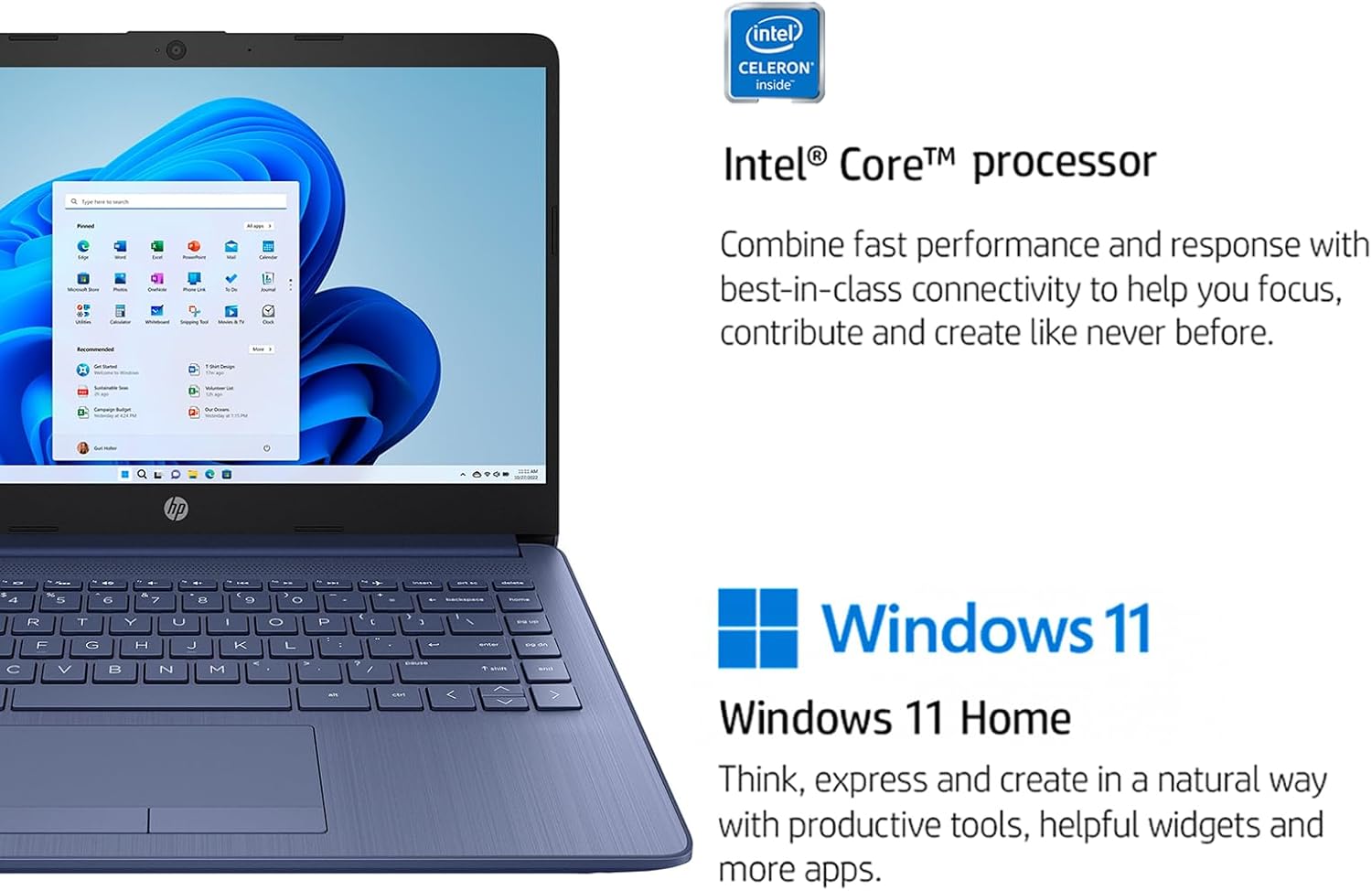 HP 14" Laptop for Student and Business, Ultral Light Laptops, Intel Celeron N4120(Quad-Core),4GB RAM,64GB eMMC,Intel UHD Graphics,1-Year Office 365,Windows 11 S,Royal Blue