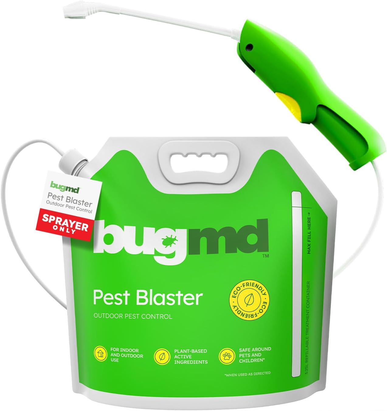 BugMD Pest Blaster Reusable Mixing Pouch & Automatic Sprayer - Easy-to-Use Spray, Lightweight Powerful Adjustable Nozzle (Concentrate Sold Separately)