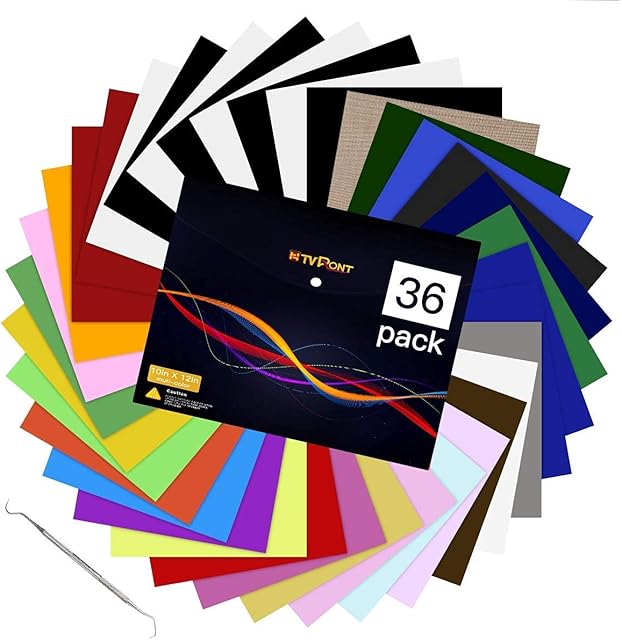 Heat Transfer Vinyl Bundle: 36 Pack 12" x 10" Iron on Vinyl for T-Shirt, HTV Vinyl in 27 Colors and Tweezers