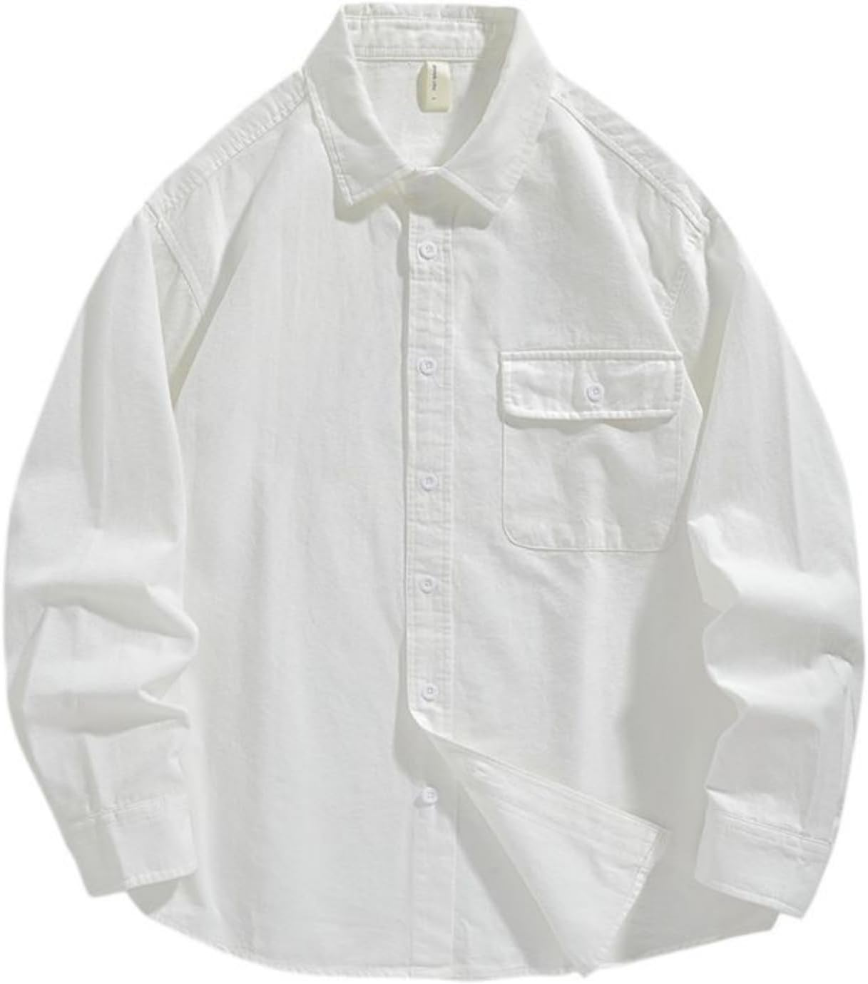 Men's Cotton Japanese Vintage Long Sleeve Work Shirt Collared Relaxed Fit Wrinkle Resistant Breathable