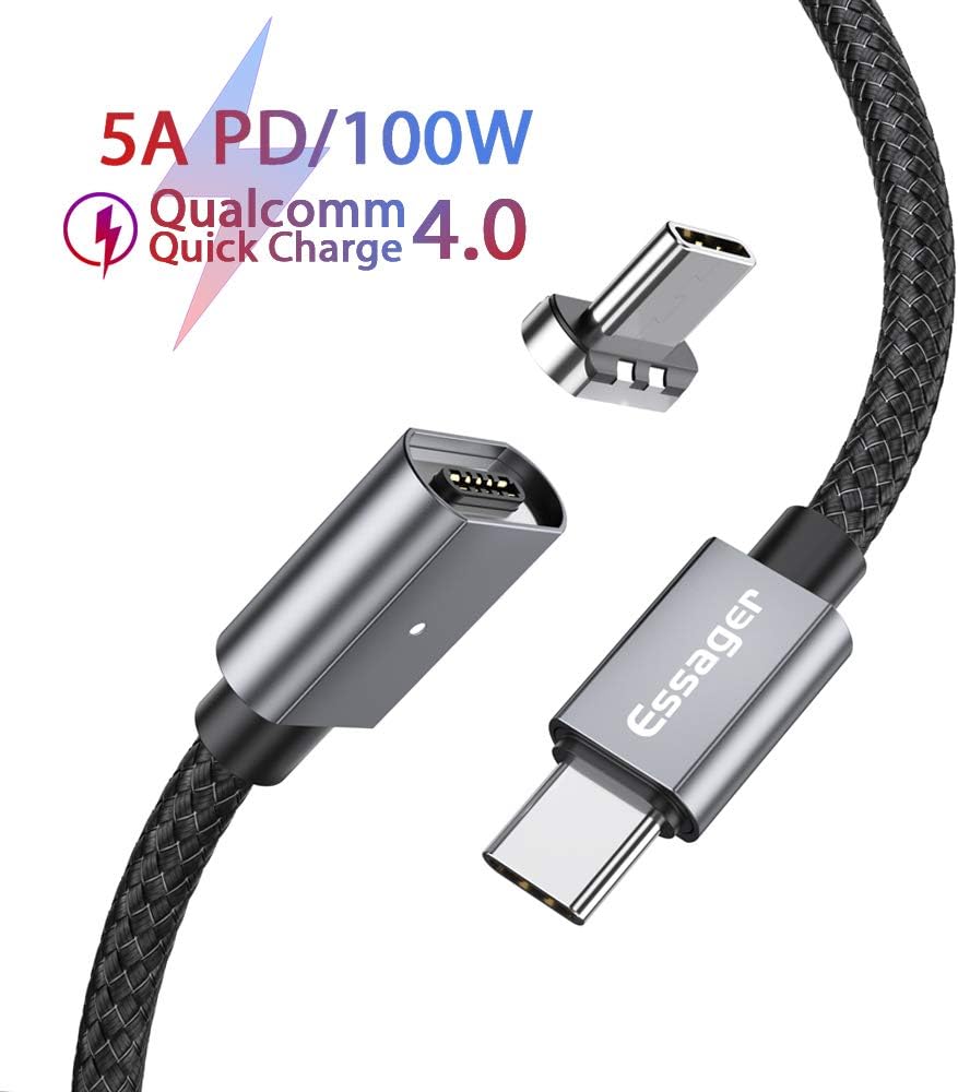 Essager Magnetic USB C to USB C Cable Braided Nylon 100W PD QC Quick Charge 4.0 3.0 Type-C Cord for MacBook Pro Huawei P30 Dell XPS Redmi K20 Pro