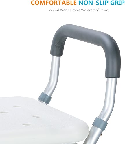 Miniatura 4 de OasisSpace Silla de ducha resistente con respaldo  Silla de bañera con brazos para discapacitados, discapacitados, personas mayores y ancianos  Asas