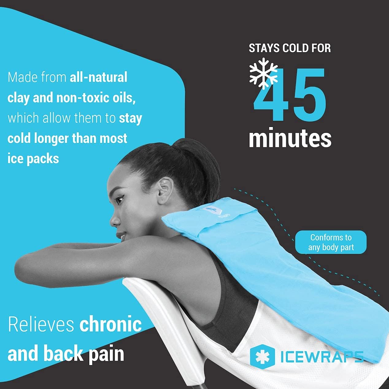 ICEWRAPS Oversized 12'x21' Cold Therapy Clay Pack with Cover - Reusable Blue Clay Ice Pack for Injuries
