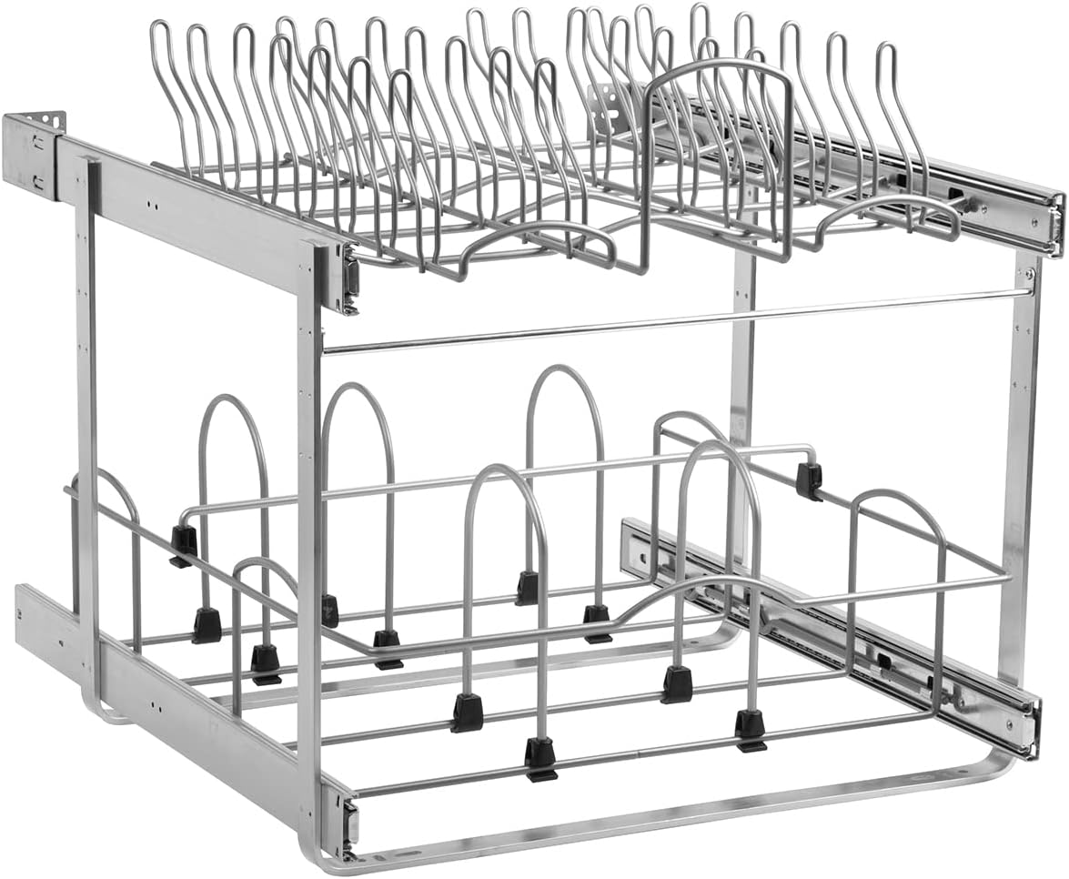 Knape & Vogt Simply Put 20-in W x 19.75-in 2-Tier Pull-Out Cookware Organizer, 20 Inch, Frosted Nickel
