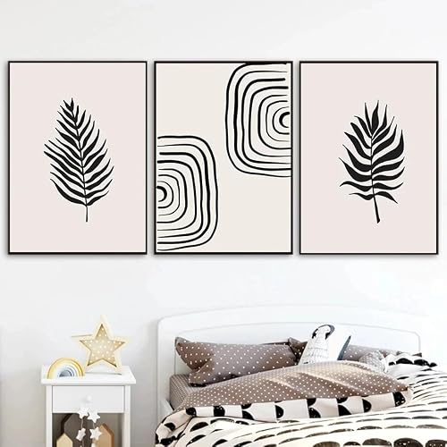 SOBMQ Pictures-Nordic Bohemian Black Beige Minimalism Line Wall Canvas Painting Retro Poster Print Art Picture For Living Room Bedroom Decoration-50 * 60cm-3PCS (No Frame)