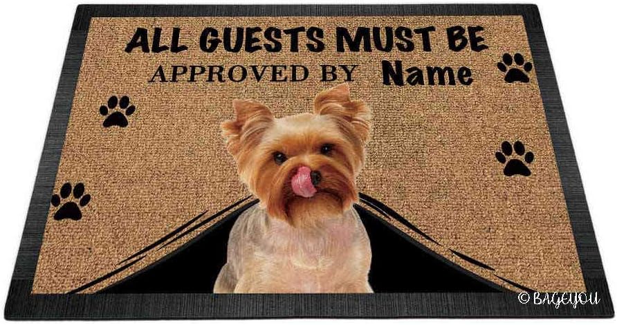 BAGEYOU All Guests Must be Approved Doormat with My Love Dog Yorkshire Yorkie Welcome Floor Mat Custom Name 23.6 X 15.7