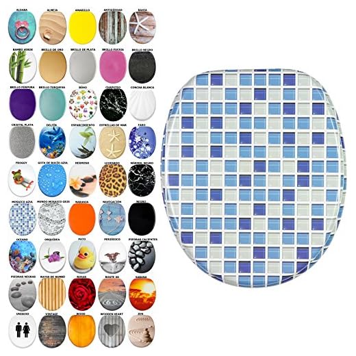 Asiento de inodoro, gran selección de atractivos asientos de inodoro con calidad superior y duradera de madera (Mosaico azul)