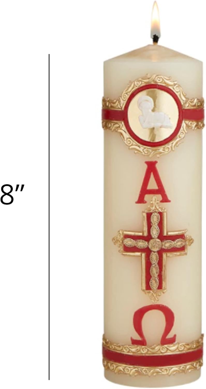 Needzo Lamb of God Paschal Candle Catholic Church Supplies, Home Prayer Space Sanctuary Decoration, Unscented Pillar Candles, 8 Inches