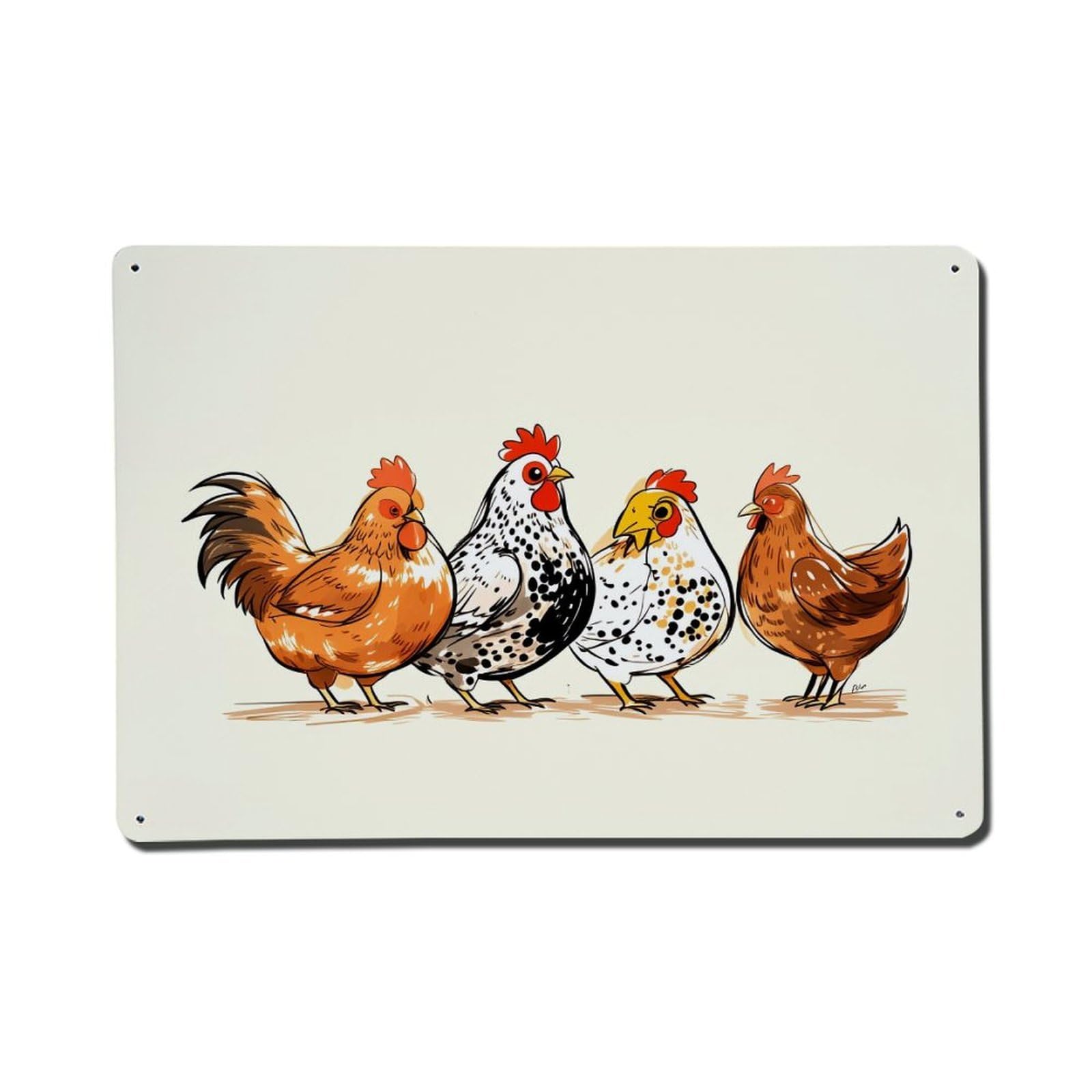 Chicken Rooster Hen Farmyard Pattern Metal Tin Sign Plaque