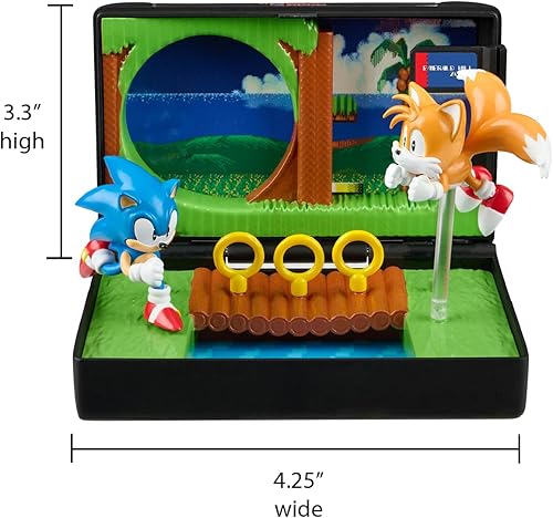 Miniatura 2 de Sonic The Hedgehog 2 - Juego de diorama coleccionable - Mini figuras de Sonic & Tails con escena Emerald Hill Zone - Cartucho retro SEGA Genesis