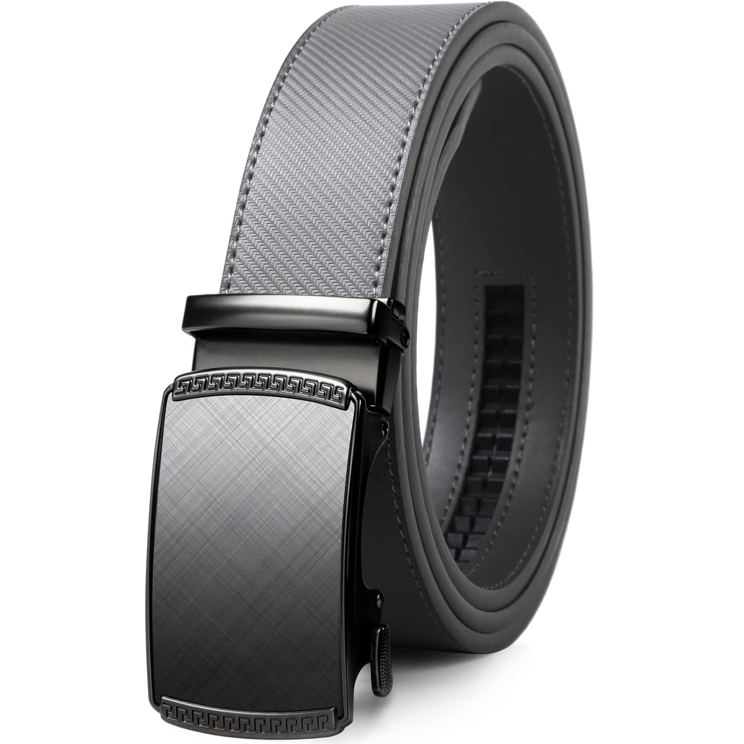 Drowsmen Belt men,leather ratchet belt 1 3/8" with Comfort Click Sliding Automatic Buckle, Adjustable belt Trim to Fit, Carbon Fiber X Gray/Grey Belts, 36"-42" Waist