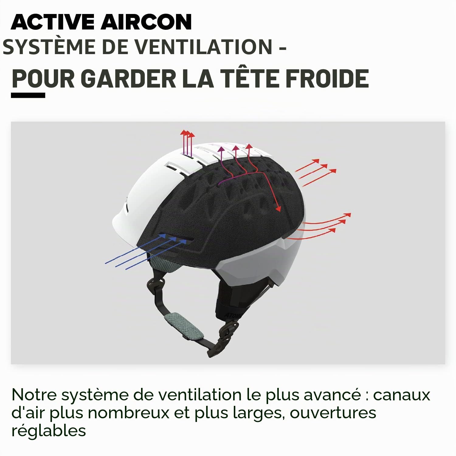 ATOMIC Casque de Ski avec visière Savor Visor Stereo, Blanc (White Heather), Taille S (51 à 55 cm), Absorption maximale des Chocs, Ventilation Active Aircon, Traitement Miroir pour Une Vision Claire