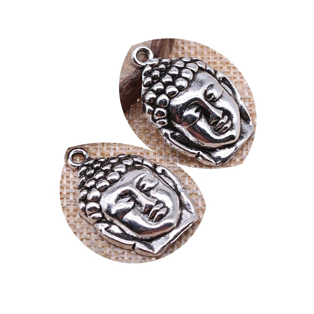 honggui1111-30pcs 29x19mm 2 Colors Buddha Head Charm Buddha Head Pendants Buddhist Pendants (Ancient Silver)