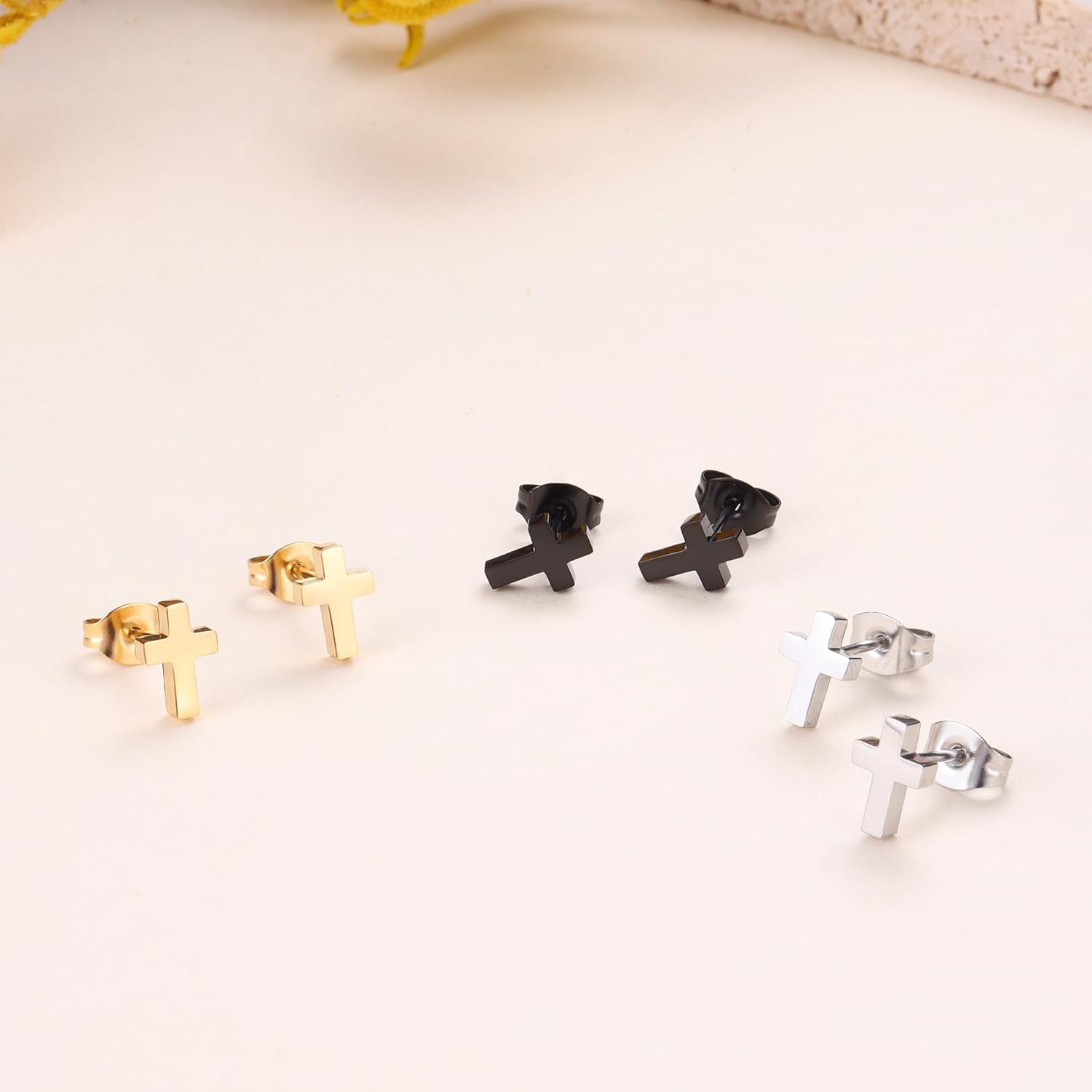 FUNRUN JEWELRY 3Pairs Stainless Steel Cross Earrings for Women Men - Hypoallergenic Tiny Dainty Studs, Lightweight & Comfortable Daily Wear - Image 5