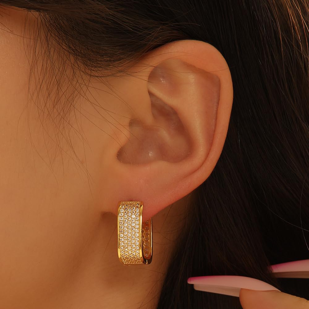 Gold Earrings for Women Trendy Small Chunky Gold Silver Rhinestone Hoop Earrings Hypoallergenic Fashion Jewelry Gift