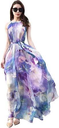 MedeShe - Vestido Largo De Chifón Floral Para Mujer - Rojo