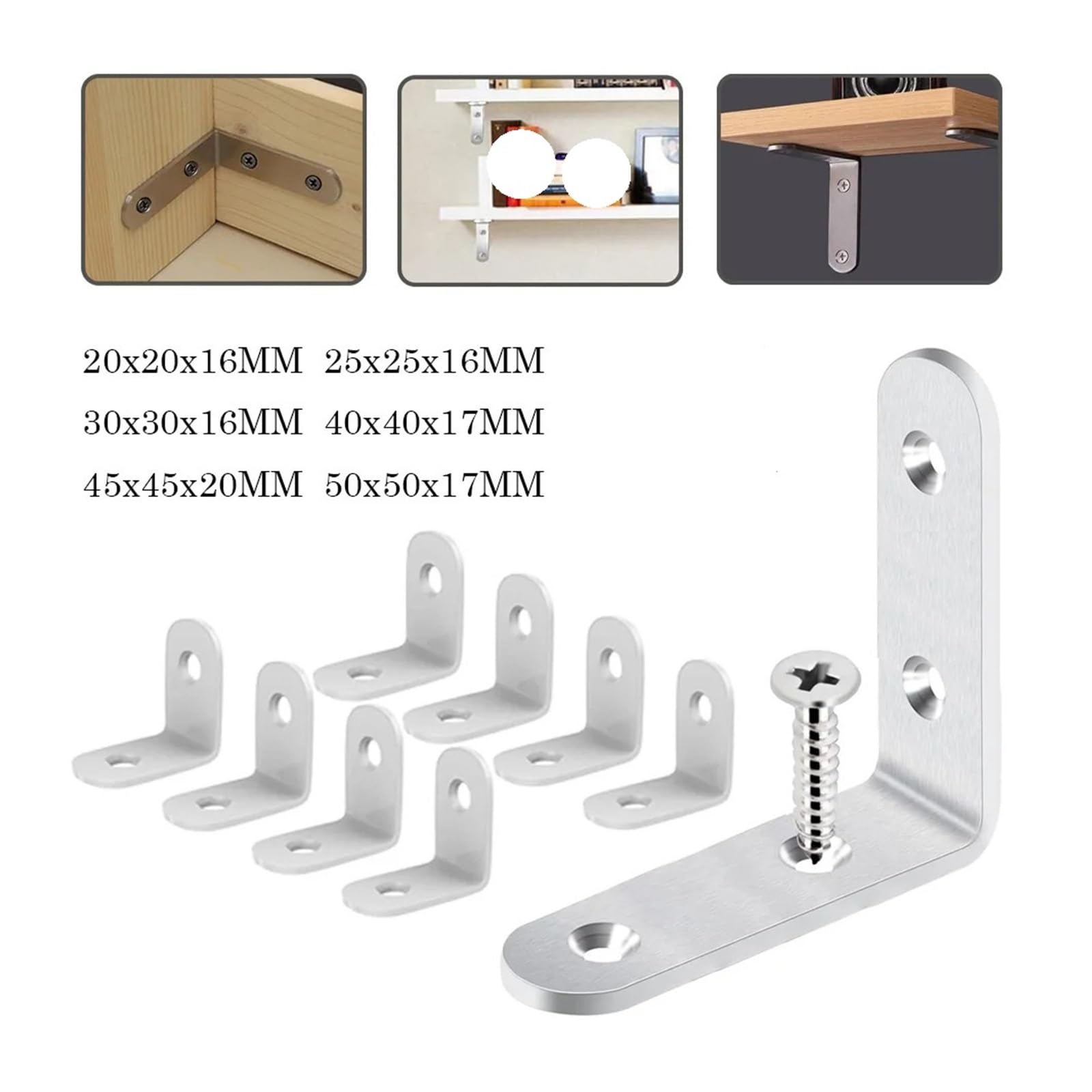 Staffe A L In Acciaio Inossidabile Da 10 Pezzi, Staffa Di Fissaggio Angolare Ad Angolo Retto For Carichi Pesanti For Mobili Per Il Fissaggio Del Legno(45x45x20mm)