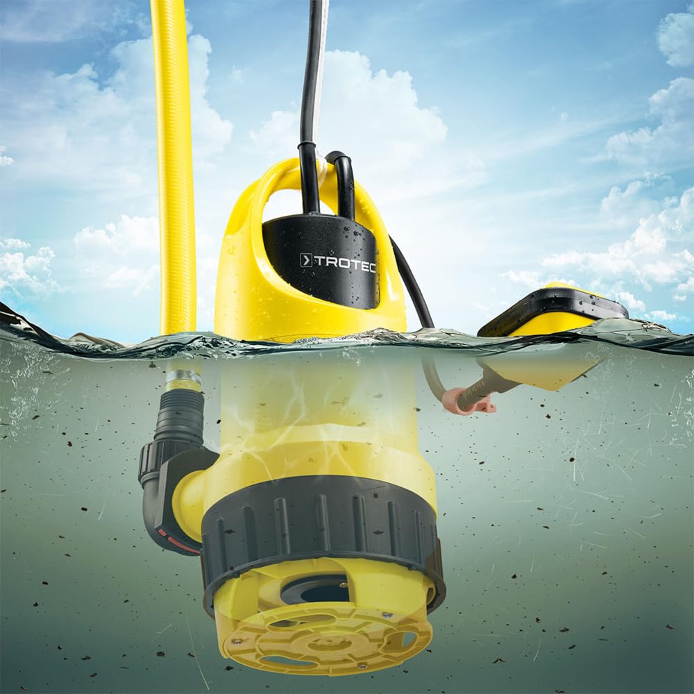 TROTEC Bomba sumergible TCW 900 – Bomba para agua clara/sucia – Caudal 15.000 l/h, potencia 900 vatios, profundidad de inmersión máx. 7 m, IPX8