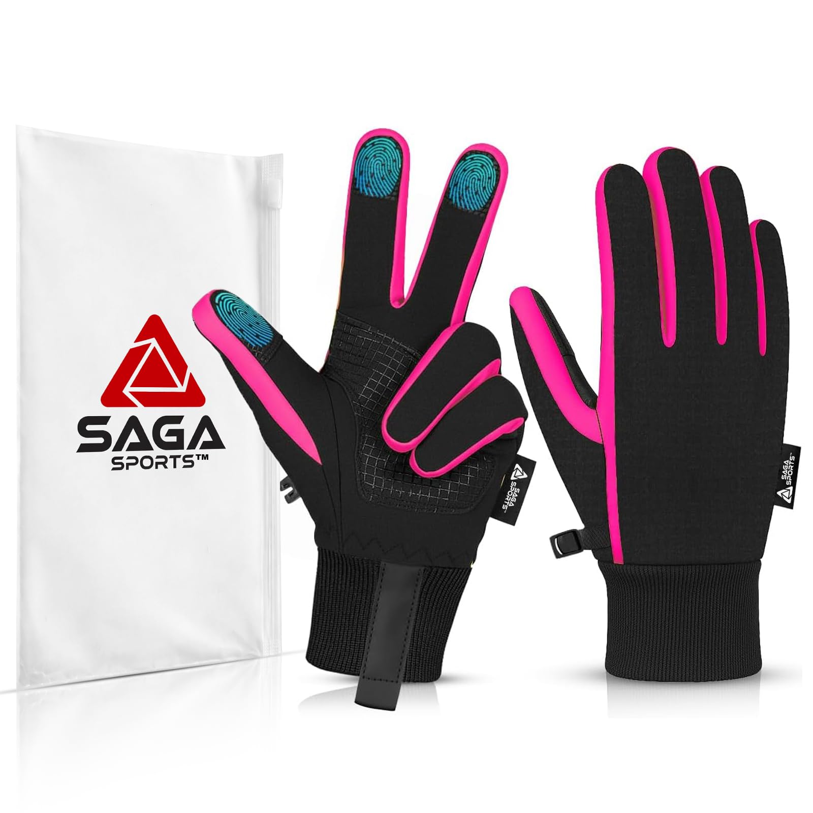 SAGA SPORTS Kids Gloves Winter Waterproof Windproof Black Gloves for Boys & Girls, Touchscreen Warm Quilt Lined Youth Glove