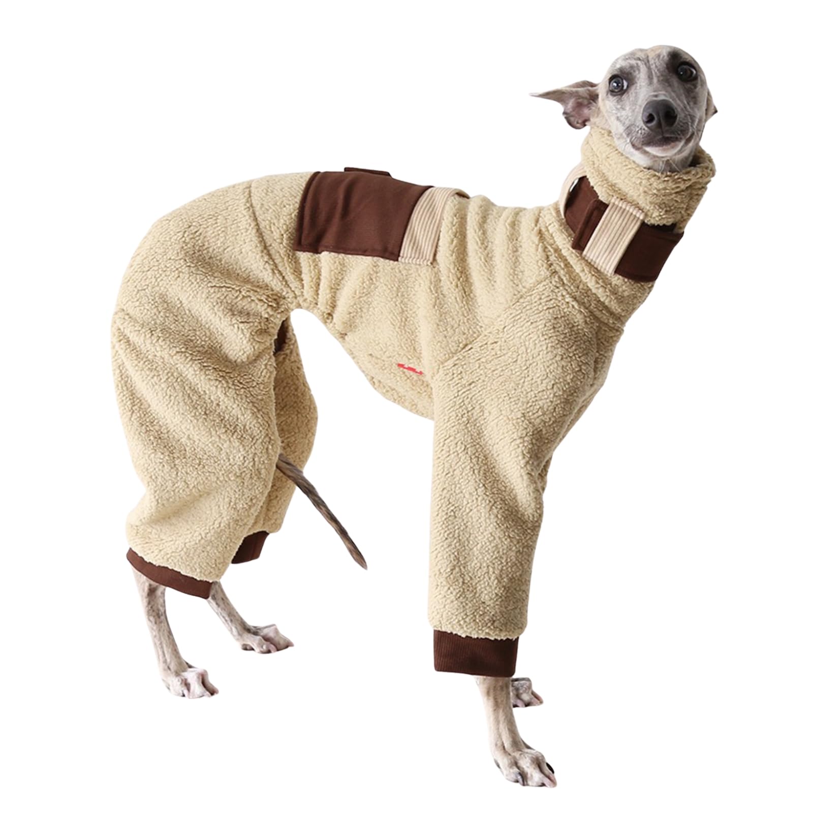 Italian Greyhound Jumper, Windproof Turtleneck Dogs Jumpsuit,Dog Fleece Pajamas Pjs,Super Warm Winter Pullover for Whippet Greyhound Lurcher (Khaki, L)