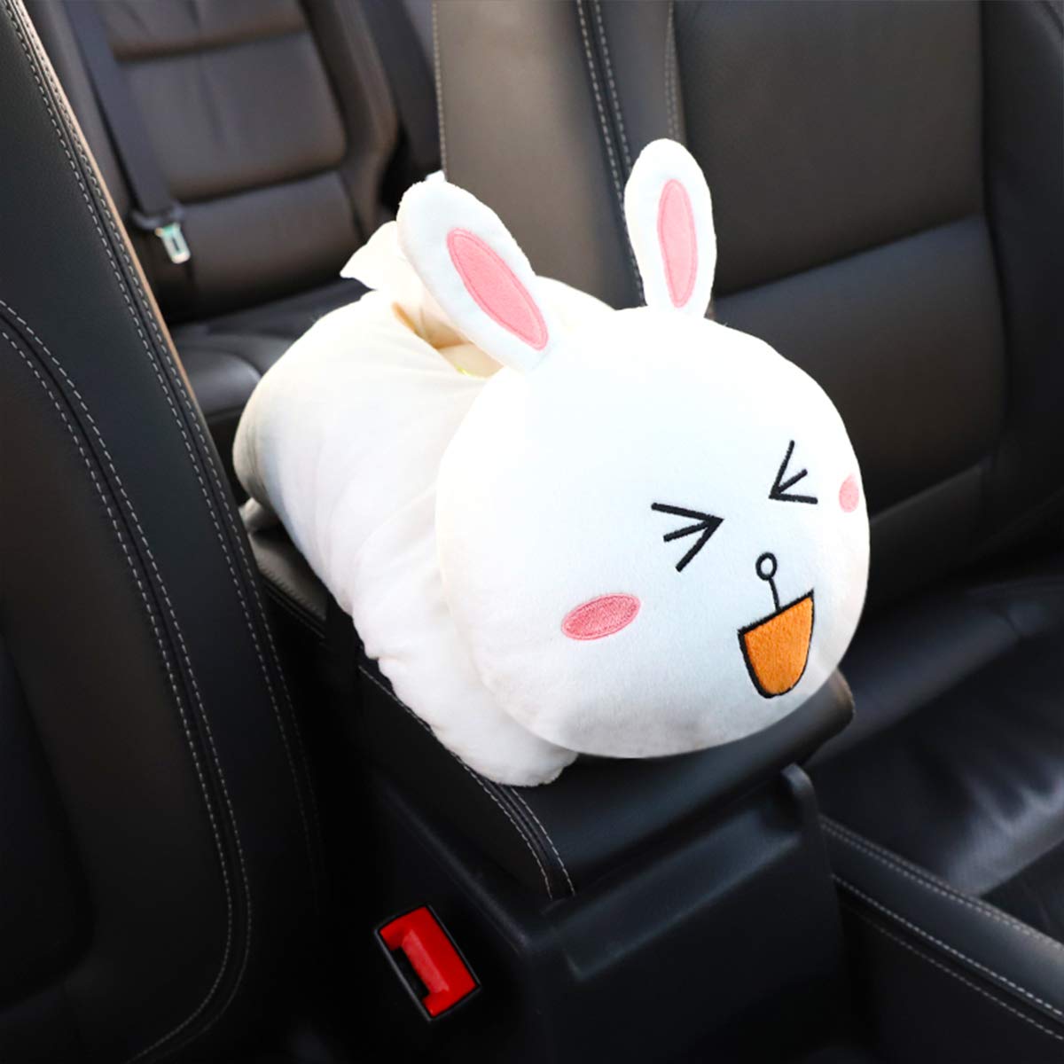 Ergocar Auto Tissue Box Houder Leuke Cartoon dier Opknoping Papier Organizer Multi-Gebruik Servet Doos Papier Doos voor Thuis, Kantoor, Auto & Vrachtwagen Decoratie (Wit Konijn