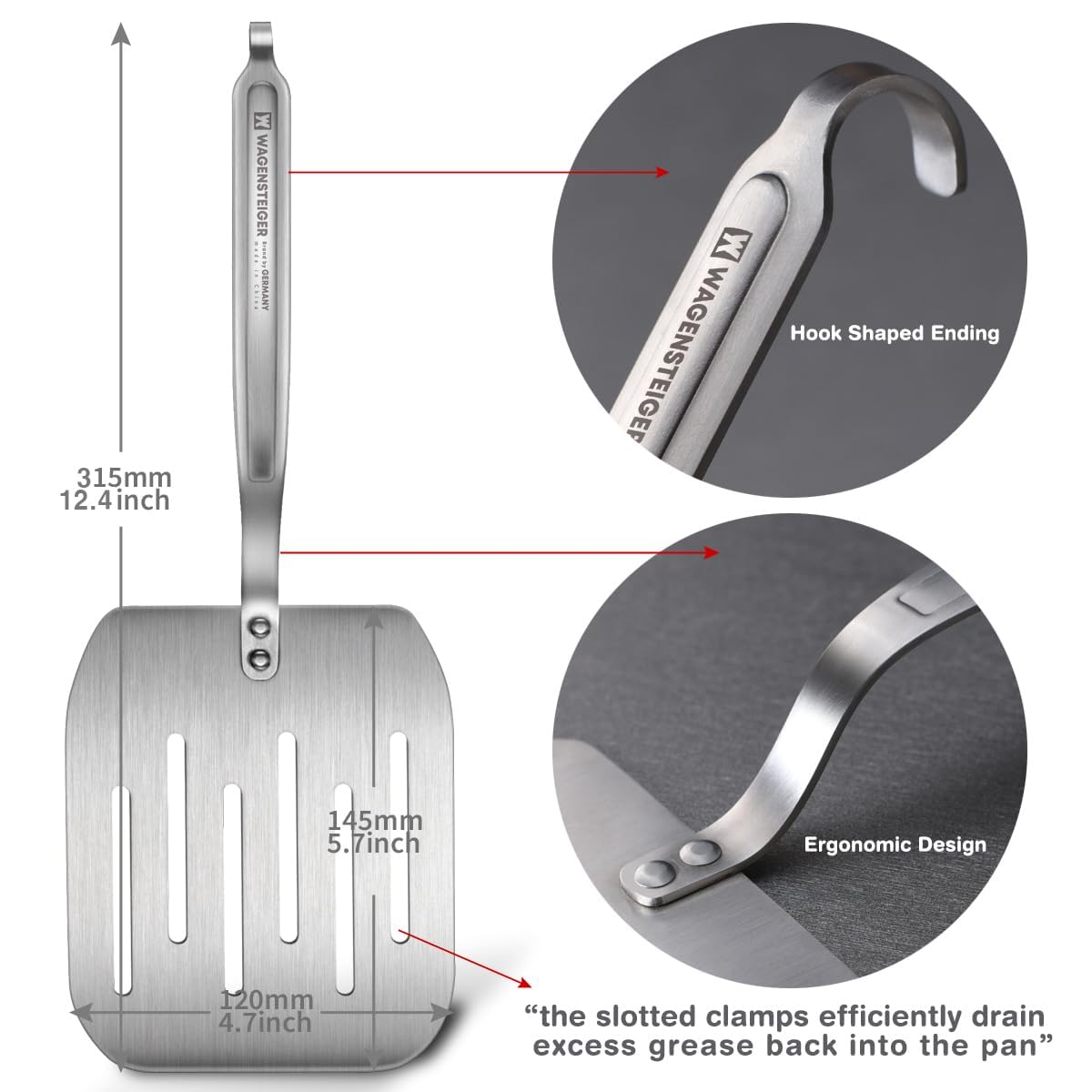 WAGENSTEIGER Extra Wide Stainless Steel Turner Spatula - Commercial Grade Non-Stick Easy Flipping Design Thin Blade & Heat Resistant Handles For Omelette, Fish, Burgers, Pancake, Korean Jeon, Flipper - Image 4