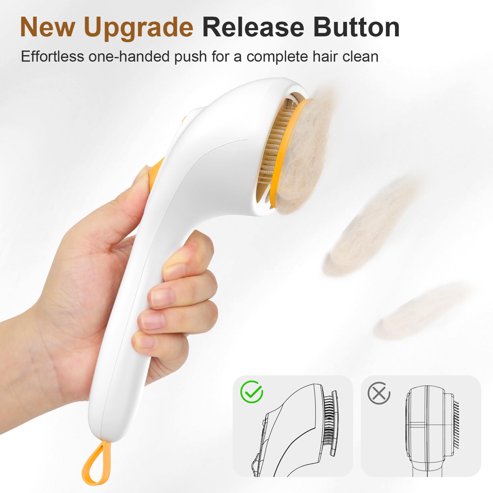 Euqvunn Brosse Vapeur pour Chat avec Bouton de Déverrouillage, [Design Ultra-Silencieux/Poignée Confortable] Brosse Chat Vapeur Brosse Chien Vapeur Rechargeable pour Chats, Chiens, Lapins(Jaune)