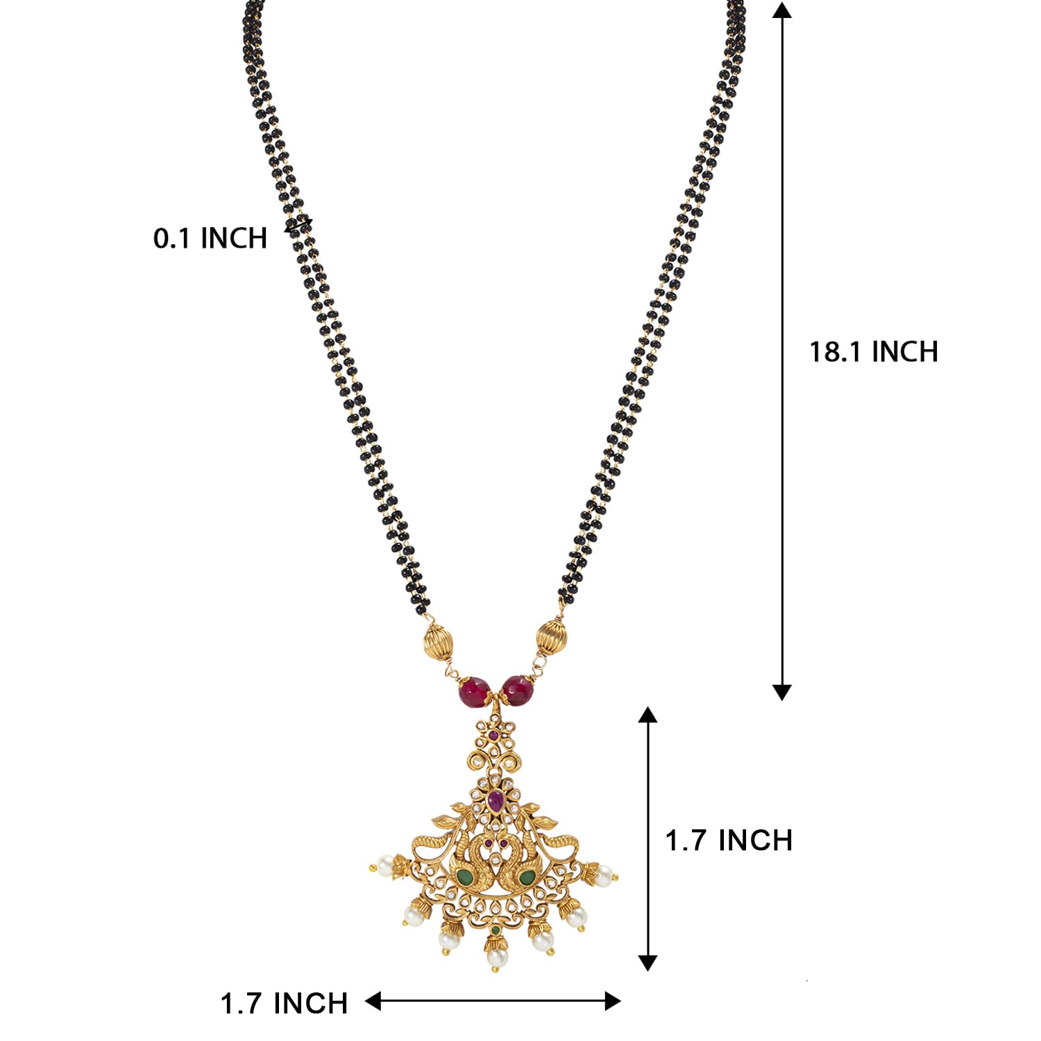 Women's Matte Finish Traditional Peacock Pearl Pendant Beaded Mangalsutra