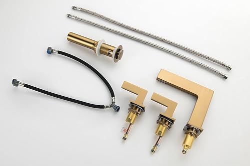 Miniatura 5 de MR. Faucet - Grifo moderno de latón con 2 manijas y 3 agujeros, cascada, grifos de fregadero de baño de 8 pulgadas con ensamblaje de drenaje, latón