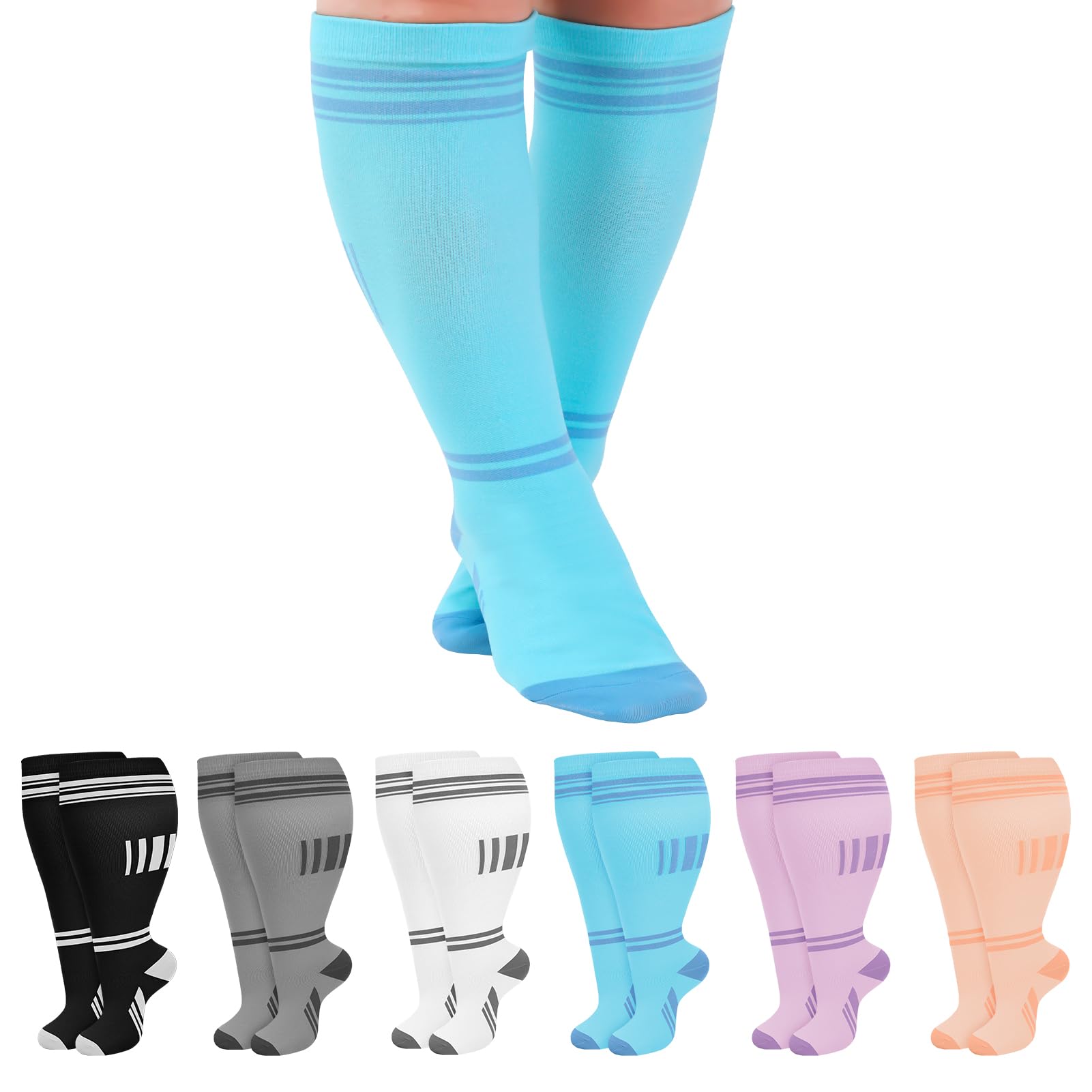 Jspupifip 6 Pairs Plus Size Compression Socks for Women, Wide Calf