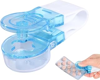 Blue Pill Puncher Tool, Portable Pill Taker Remover, Tablets Pills Blister Pack Opener, Tablets Pill Popper for Blister Packs, Pill Dispenser Storage Box