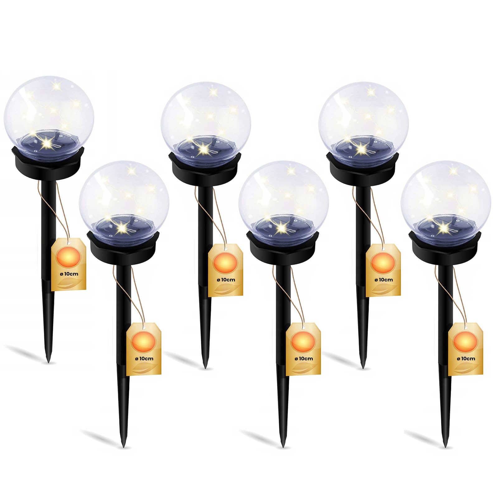 Lumiled 6 Stück Solar Gartenleuchte Solarlampe Solarkugeln für Garten Außen Leuchtkugel Kugel mit Erdspieß Dämmerungssensor Außenleuchte Wegeleuchte Klar LED IP44 Warmweiß ∅10