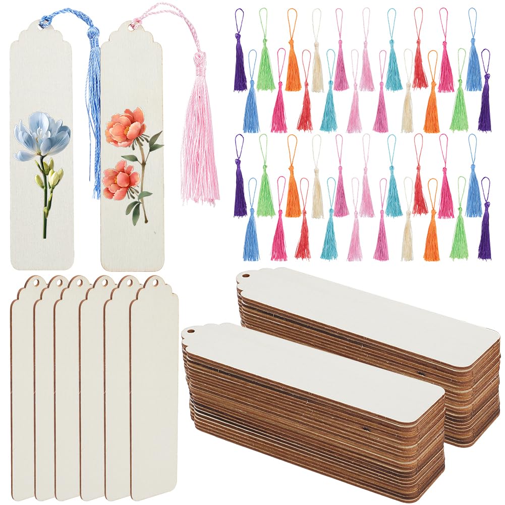Marque Pages en Bois Vierge avec Pompons pour Créer des Cadeaux Personnalisés Faits Main